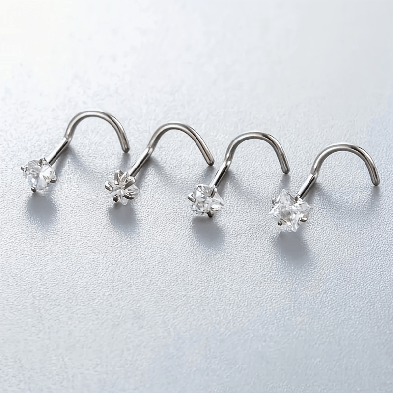 Set of Four Elegant Minimalist Stainless Steel Nose Rings